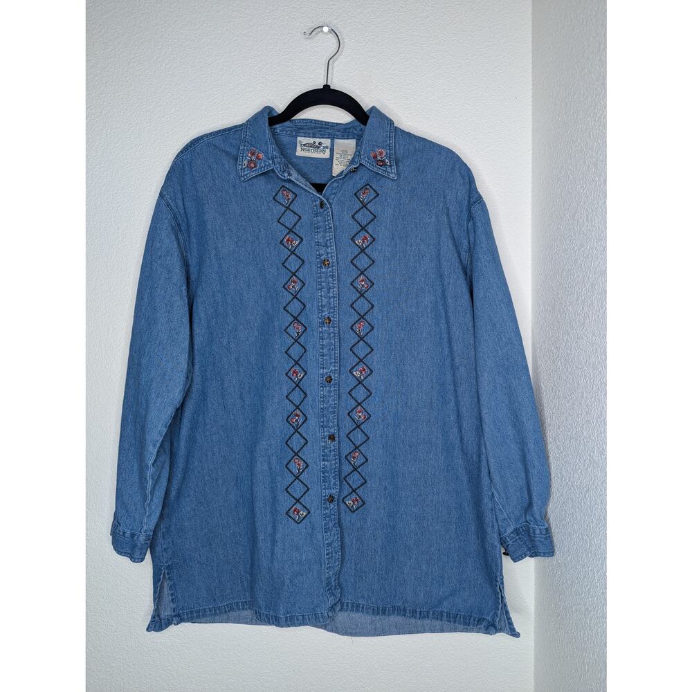 VTG Northern Reflections Denim Flower Shacket L Cottagecore